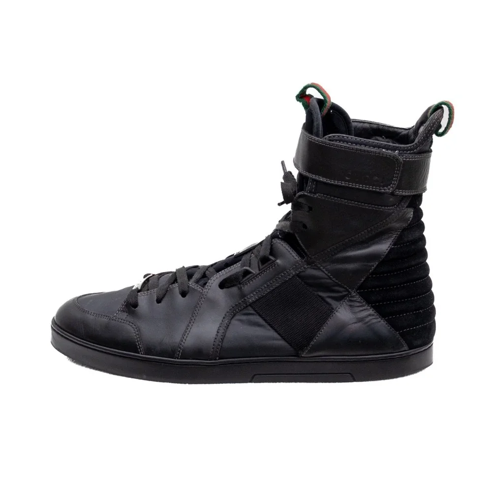 Gucci High Top SneakersUS 10.5  Mens Black Leather Tom Ford Era Strap Shoes - Picture 2 of 16
